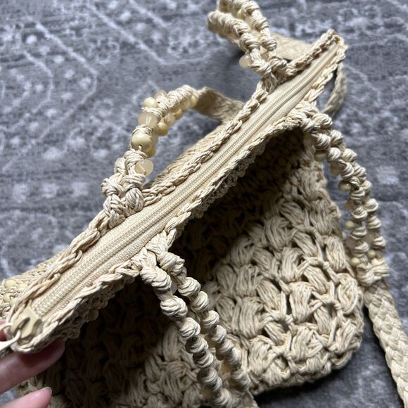 Cappelli Straworld Straw Purse Shoulder Bag Two Strap Beading Throughout Zip - Picture 6 of 9